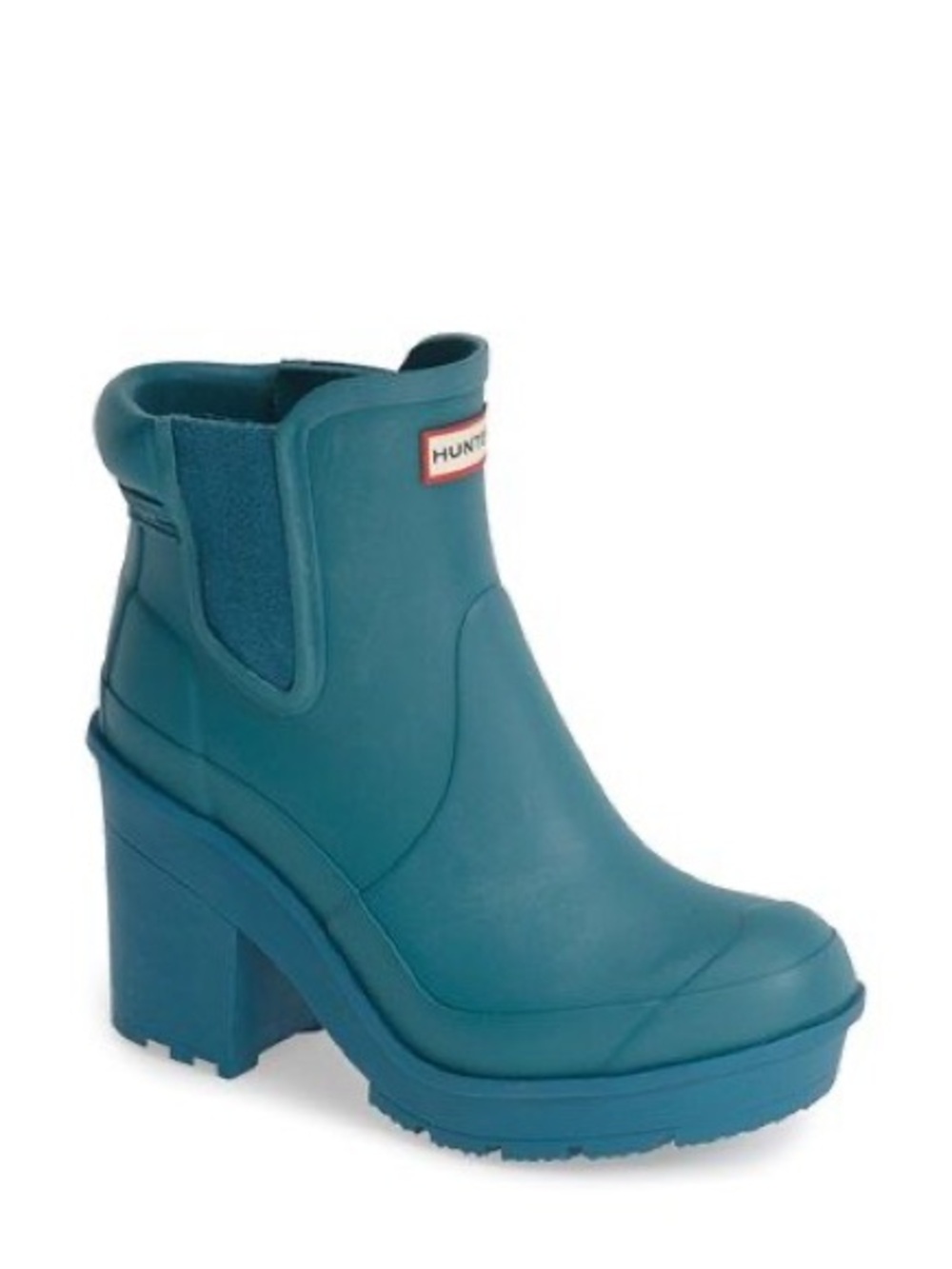 Hunter Originally Chunky Block Heel Chelsea Rubber Ankle Boot in Cerulean blue